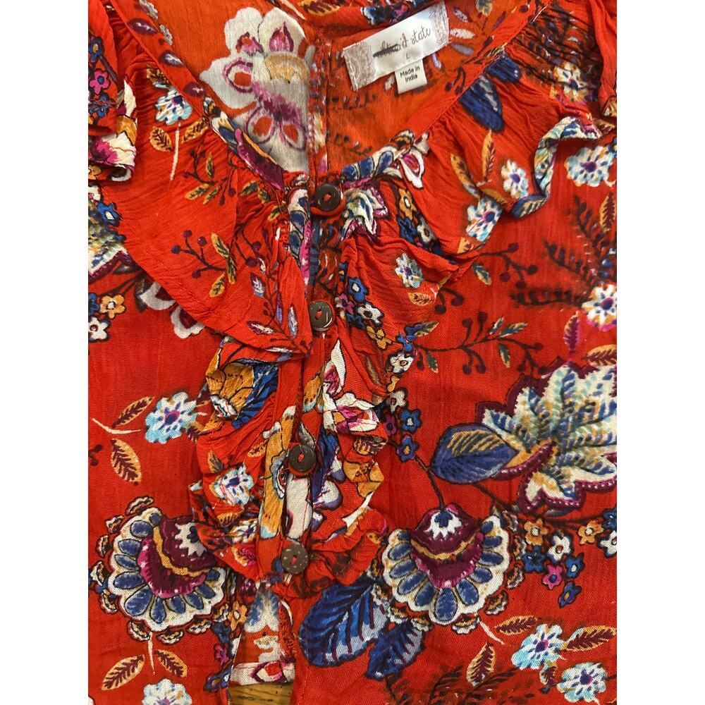 NEW Womens Size L Altar'd State Red Floral Crop Top Button Tie Front Sleeveless - Picture 5 of 5